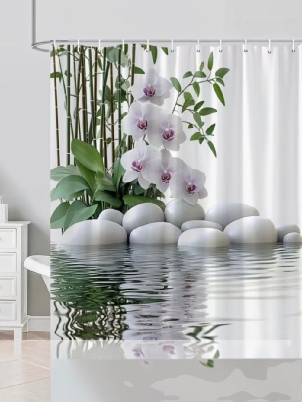 Zen Orchid Water Ripple Shower Curtain 70.9x70.9” New